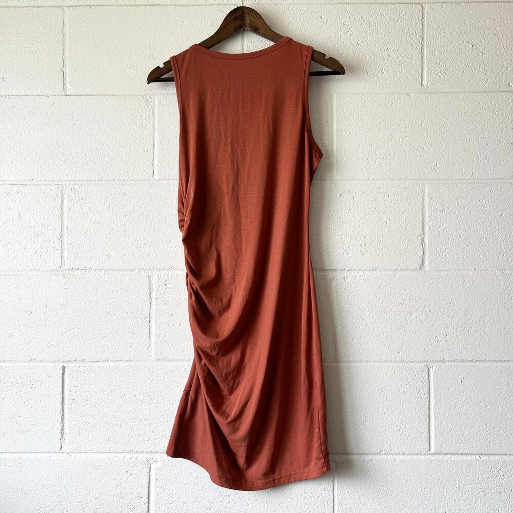 Unbranded Rust Sleeveless Scrunch Midi Bodycon Fitted Dress Women's Large - Picture 3 of 4